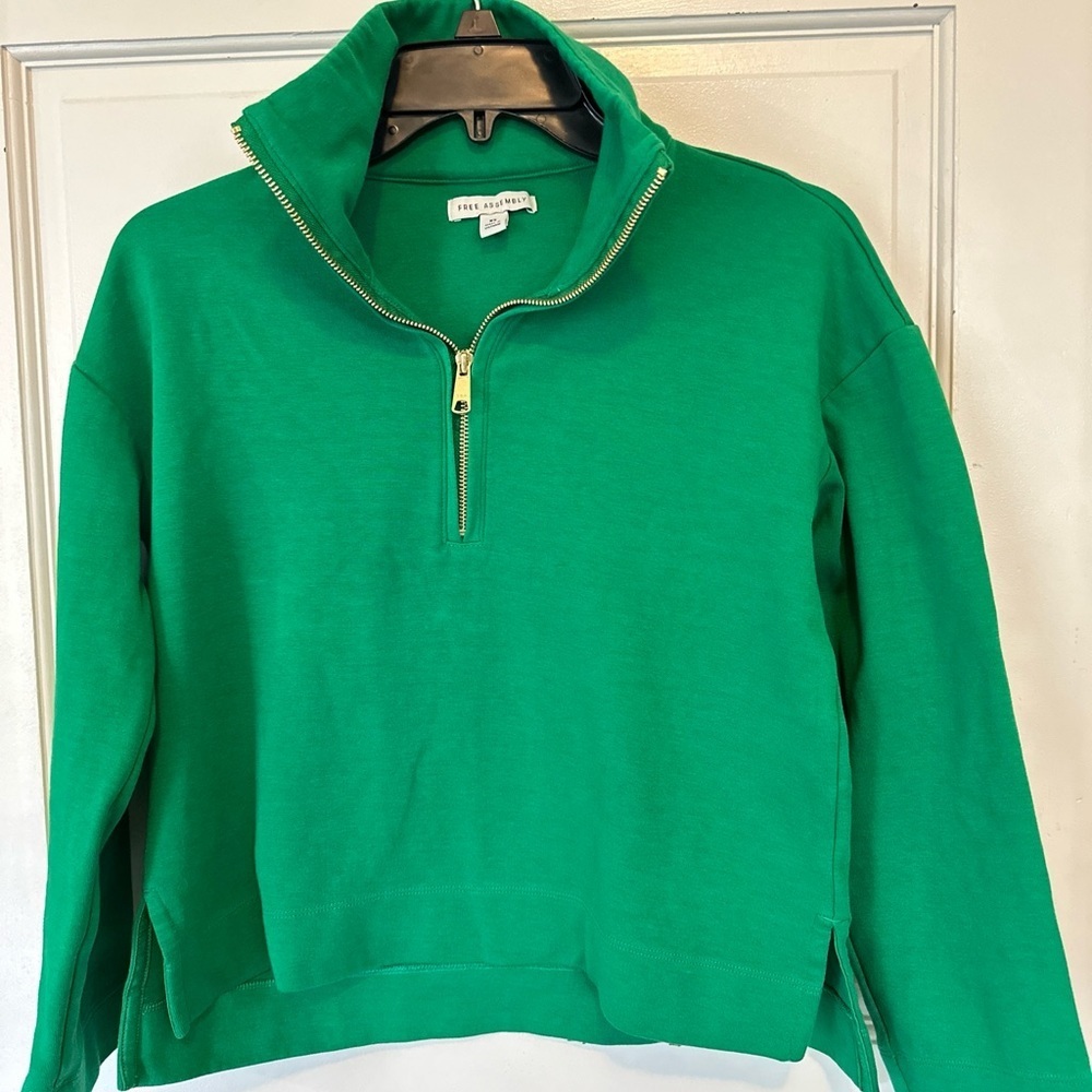 Free Assembly Women's Blue 1/4 Zip Pullover Top Size XSmall Green